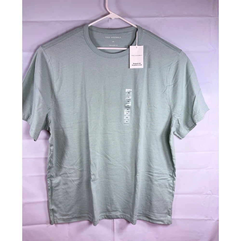Free Assembly Men's 3XL Big & Tall Green Solid Crew Neck Short Sleeve I-563